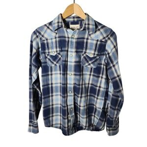 Ariat Retro Fit Plaid Western Snap Button Long Sleeve Shirt L Boy Kid Blue